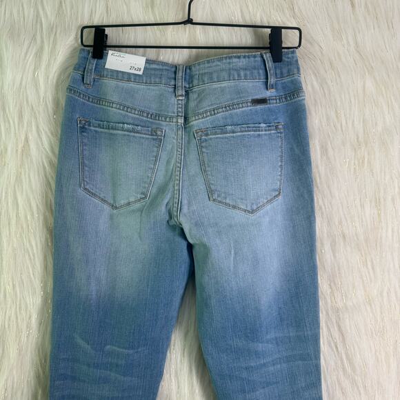 NWT Kancan Distressed Raw Hem Skinny Jeans Medium Wash High Waist Size 27x28 - Picture 5 of 10
